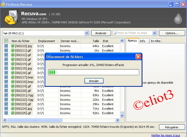 progression de l'effacement