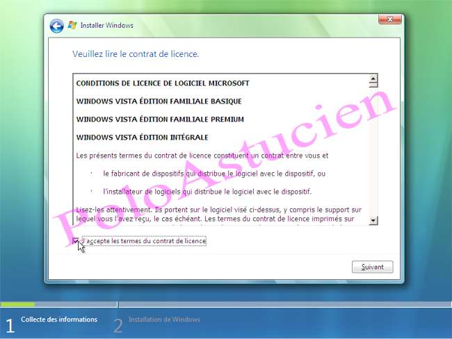 cocher pour accepter la licence