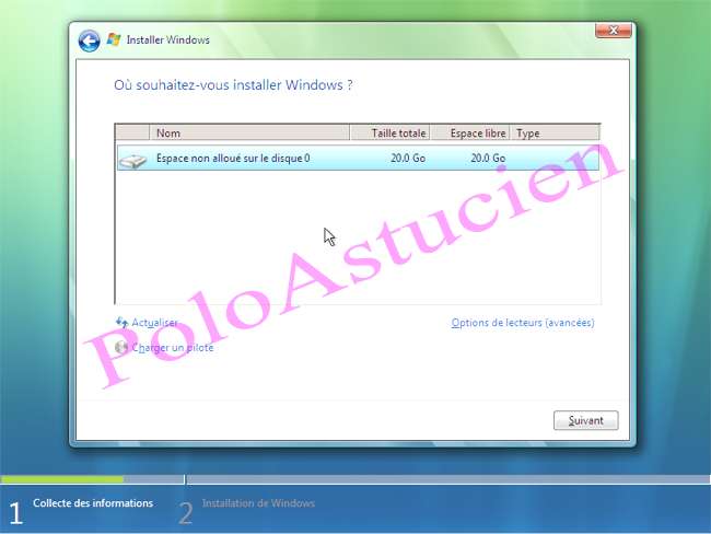 espace non allou sur le disque 0