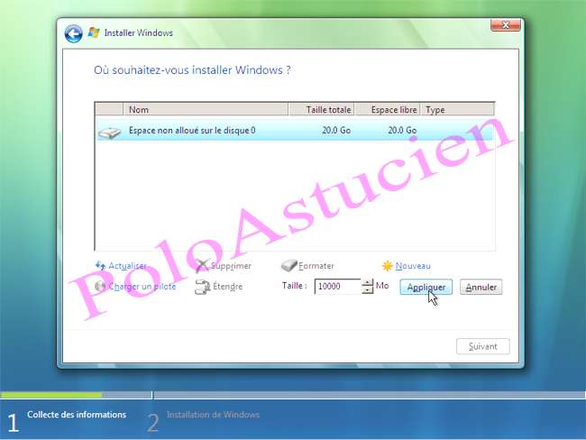 partition de 10 000 MO