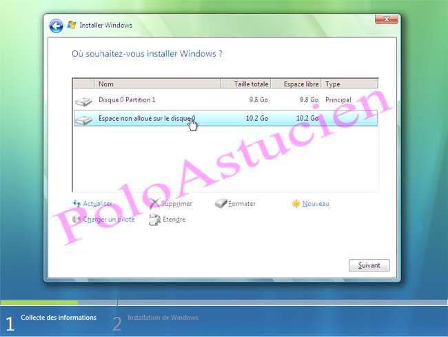 slection espace non allou