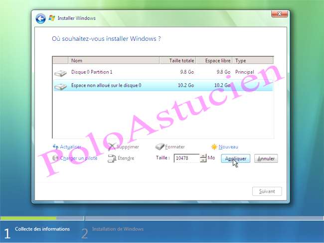 cration partition du restant