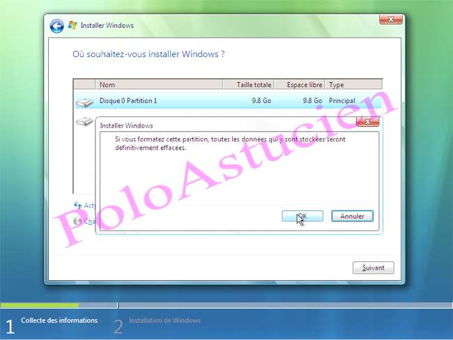 confirmation de formatage